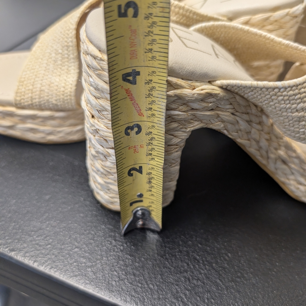 NEW / NEVER WORN Beige Woven Heeled Sandals - Picture 5 of 8